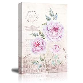 Canvas Wall Art - Retro Style Rose Flower on Vintage Background - Giclee Print Gallery Wrap Modern Home Art Ready to Hang - 12x18 inches