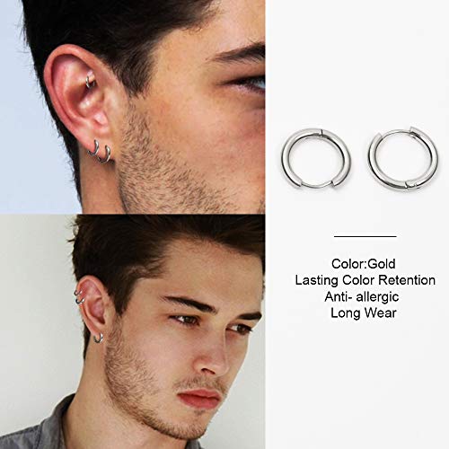 UHIBROS Small Hoop Earrings Set- Cartilage Earring Hypoallergenic Hoop Earrings or Women Men Girls Surgical Steel Huggie Hoop Earrings 3 Pairs (8mm/10mm/12mm) (3 Pairs (8-10-12mm)-Silver)