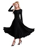 FEESHOW Women Adult Full Length Long Sleeves Loose Fit Liturgical Praise Dance Dress Black Medium