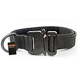 Pettom Tactical Dog Adjustable Collar Military Training Molle Nylon Dog Collar Leash With Handle Steel Buckle 1.0'' (S, Black)
