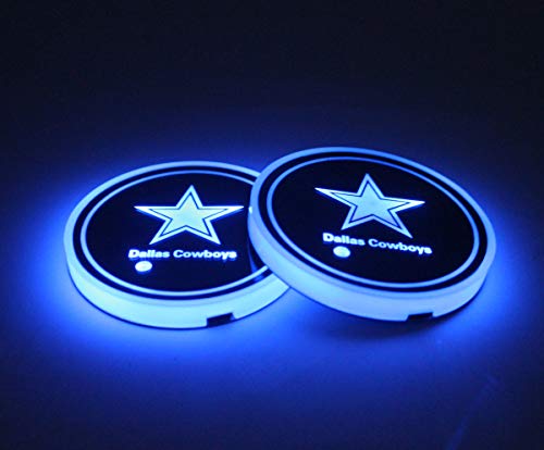 2pcs LED Car Cup Holder Lights for NFL-Dallas Cowboys, 7 Colors Changing USB Charging Mat Luminescent Cup Pad, LED Interior Atmosphere Lamp,We are More Loyal Fans