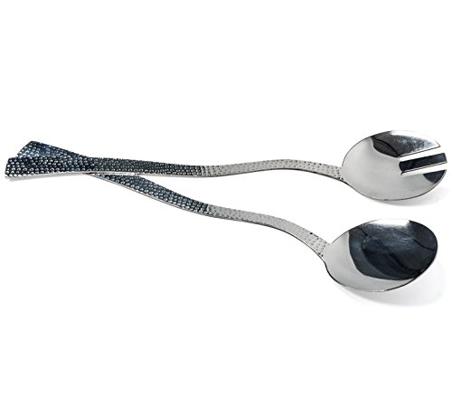 Salad Bowls with Serving Utensils - Hammered, Stainless Steel, - Large Serving Bowl by Colleta Home ... (Salad Spoons)