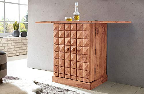 KADIMA DESIGN Hausbar Massivholz Akazie Vitrine ausklappbar Landhausstil Barschrank – Bild 6