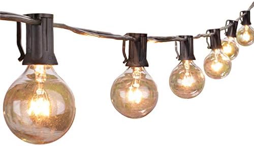 Brightown Outdoor String Lights 25FT G40 Globe Patio Lights with 27 Edison Glass Bulbs(2 Spare), Waterproof Connectable Hanging Light for Backyard Porch Balcony Party Decor, E12 Socket Base, Black