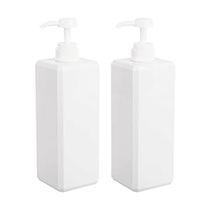 Empty Plastic Pump Bottles, Refillable Lotion Soap Dispenser Liquid Container for Kitchen or Bathroom Soaps Shampoo and Body Wash, 2 Pack (32oz/1L, white)