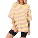 Heymiss Women's Summer Color Block Tunic Tee - Striped Short Sleeve, Loose Fit Crew Neck Top, Athletic Casual