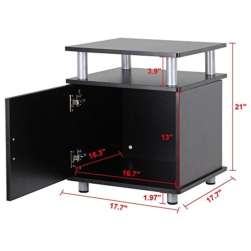 go2buy Set of 2 Black Wood Bedroom Nightstands End Tables with Storage Bedside Cabinet with Door and Shelf