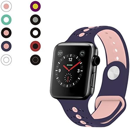 Rockvee Sport Apple Watch Band 38mm 42mm Women Men, Soft Silicone Apple Watch Band Strap Replacement Iwatch Band for Apple Watch Nike+, Series 3, Series 2, Series 1 (C# Navy Blue+Pink, 42mm)