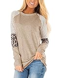 Floral Find Women's Long Sleeve Leopard Color Block Tunic Comfy Stripe Round Neck T Shirt Tops