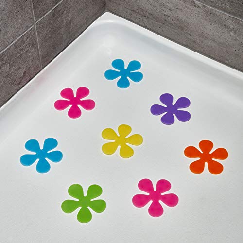 InterDesign Floral Plastic Non-Slip Safety Tub Treadz for Shower, Bathtub 4" x 4", Set of 8 Multi-Colored