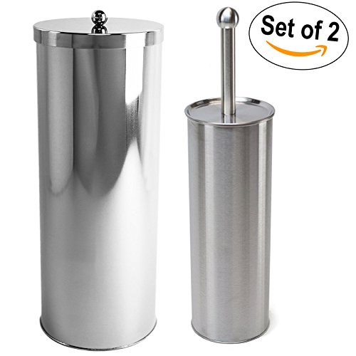 Huji Stainless Steel Toilet Paper Canister and Toilet Brush Case Holder Set Bathroom Accessory Set Gift Set (1, Set of 2)