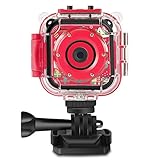 PROGRACE Kids Camera Underwater Waterproof Camera for Kids Camcorder for Boys Girls 4X Zoom-Red