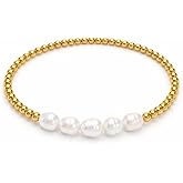 Mchic Gold Beaded Bracelets for Women: Dainty Pearl Beaded Stretch Bracelet Stack 18K Gold Plated Strand Bead Ball Stackable Bracelets Set Trendy Jewelry Gift for Women