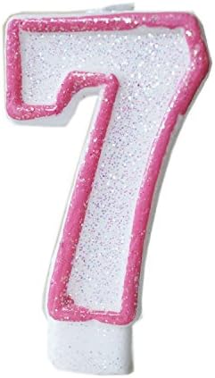 Pink Glitter Sprinkles 7 Number Candle White Premium 7th Birthday Cake Candle