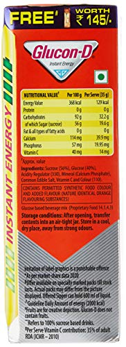 Glucon D Instant Energy Health Drink Tangy Orange 1kg Refill with