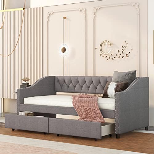 Harper & Bright Designs Twin Bed with Drawers, Upholstered Daybed with