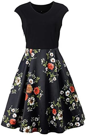 Luoqi Clothing Women 50s Vintage Floral Sleeveless A-Line Swing Pleated Midi Tea Dress