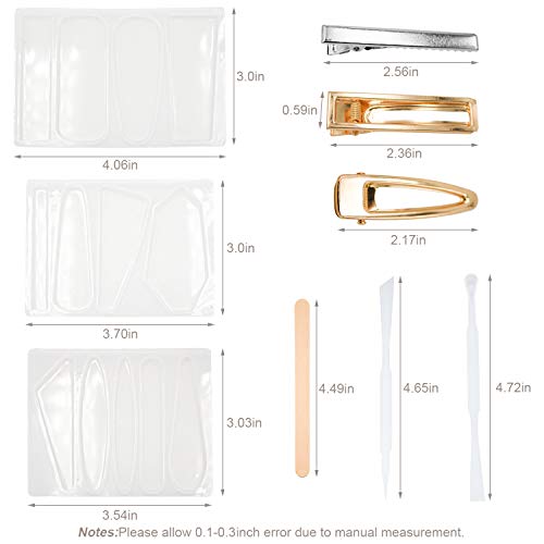 33 Pcs Resin Molds DIY Hair Pin Casting Mold Set Kit, Hair Clip Mould Strip Jewelry Casting Silicone Molds for Epoxy Resin Hair Pin, Keychain, Bookmark, Pendant (3Molds & 30Hairclips)