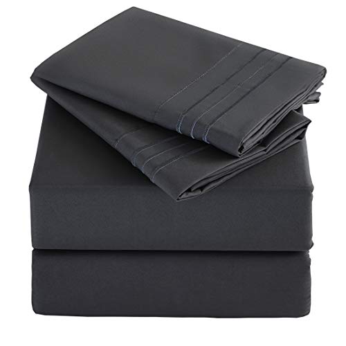 Abakan Queen Bed Sheets Set 4 Piece Microfiber 1800 Series Hotel Luxury Bedding Sheet Breathable, Wrinkle Fade Resistant Soft Sateen Weave Deep Pockets Bedding Set (Queen, Dark Grey)
