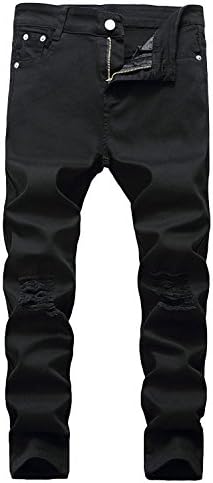 JOSONEY Boy's Slim Fit Skinny Ripped Distressed Stretch Fashion Jeans Denim Pants with Holes Black Size 14