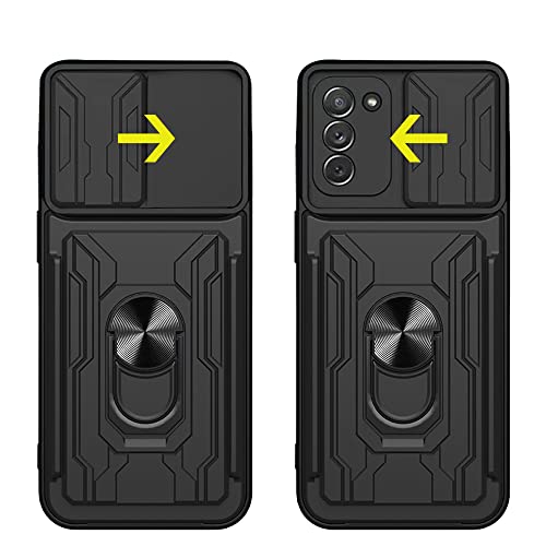 Galaxy S21 FE Case, HAMGEEN for Samsung S21 FE Phone Case Credit Card Holder Wallet Slot Camera Cover Kickstand Ring Stand Shockproof Dual Layer Heavy Duty Protective Cases for Samsung S21 FE Black