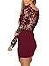 YOINS Women Dress Sexy Bodycon Crochet Lace Wrap Front Long Sleeves Mini Dress Burgundy XL