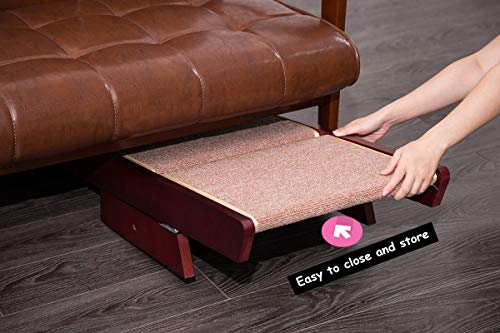 PAWLAND 2-in-1 Portable Folding Pet Stairs for Dogs, Cats, high beds, Wood Pet Safety Beside Dog Ramp,Dog Steps, Easy Climb Pet Step Stool (Mahogany)