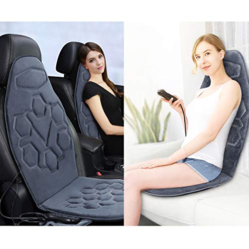Comfitech Car Seat Back Massager Chair Pad Cushion with Heat, 6 Vibrating Motors for Office, Auto, Home (Gray)