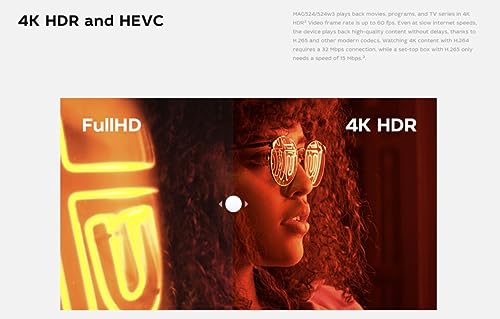 Infomir Mag 524W3 4K , Built-in Dual Band 2.4G/5G WiFi, HDMI Cable (Much Faster Than Old Mag 324w2 and 424W3) Black