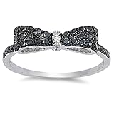 Black & White Cz Bow Tie .925 Sterling Silver Ring Sizes 4-12