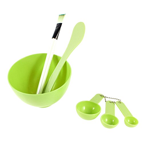 uxcellÂ® Grass Green 4 in 1 DIY Facial Make Up Mask Bowl Brush Stick Measuring Spoon