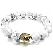 INBLUE Women,Men's 10mm Alloy Energy Bracelet Link Wrist Energy Stone Gold Tone White Simulated Howlite Turquoise Buddha Mala Bead Elastic