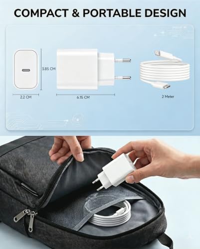 30 W USB C Charger Charging Cable [MFi Certified] for iPhone 14/13/12/11 Pro Max, Apple Quick Charger USB C Adapter Power Supply Plug with Lightning Cable 2 m for iPhone X/XR/XS/8/7, iPad Pro/Air/Mini