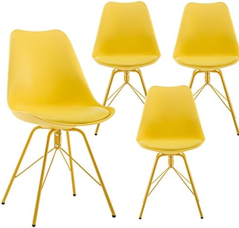Green House Furniture Dining Chair Set of 4, Modern Kitchen Dining Room Side Chair with Cushion Seat,K/D Metal Legs (Yellow)