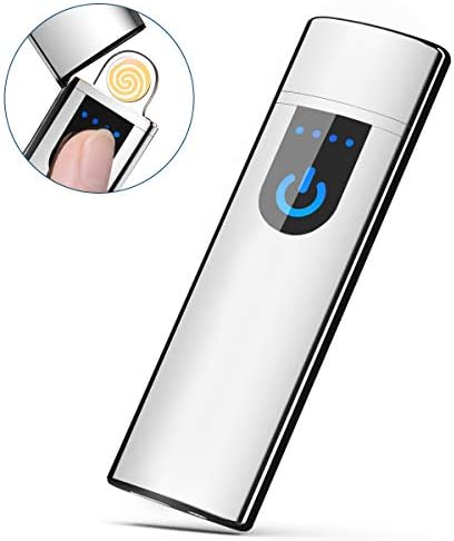 Fypo Electronic Lighter, Rechargeable Windproof Lighter with Fingerprint Sensor and Ultra-slim Plating Body, Great Gift for Men (Silver)