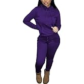 HTD Two Piece Outfits for Women Casual Sweatsuits Set Long Sleeve Hoodie Tracksuit Pullover Jogger Sweat Pants Set