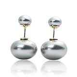 Sexy Sparkles Double Sided Front Back Peek A Boo Ball Earrings Ear Post Stud Ball Womens (Silver)