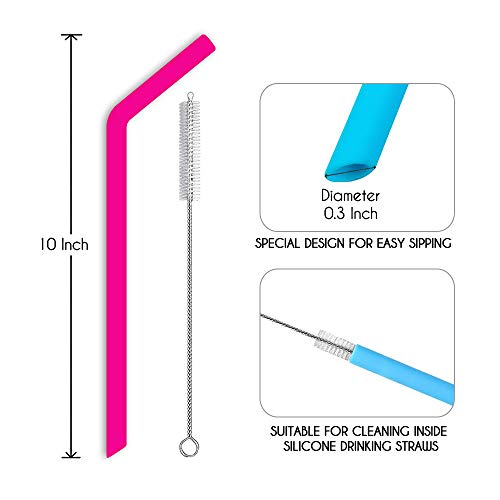 Hiware Reusable Silicone Drinking Straws, Long Flexible Straws with Cleaning Brushes for 30 oz Tumbl - //coolthings.us