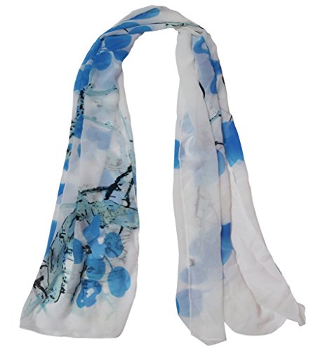 Alysee Women Chinese Classic Style Print Chiffon Long Scarf Shawl Wrap Color Light Blue