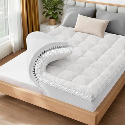 BEDELITE Twin XL Mattress Topper Dual Layer 4 Inch Memory Foam Mattress Topper, 2 Inch Pilow Top Mattress Pad and 2 Inch Premium Gel Foam Mattress, with Stretchable Pockets Up to 6"-24" (White)