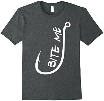 Mens Funny Bite Me Fishing Hook Freshwater Saltwater T Shirts Large Dark Heather