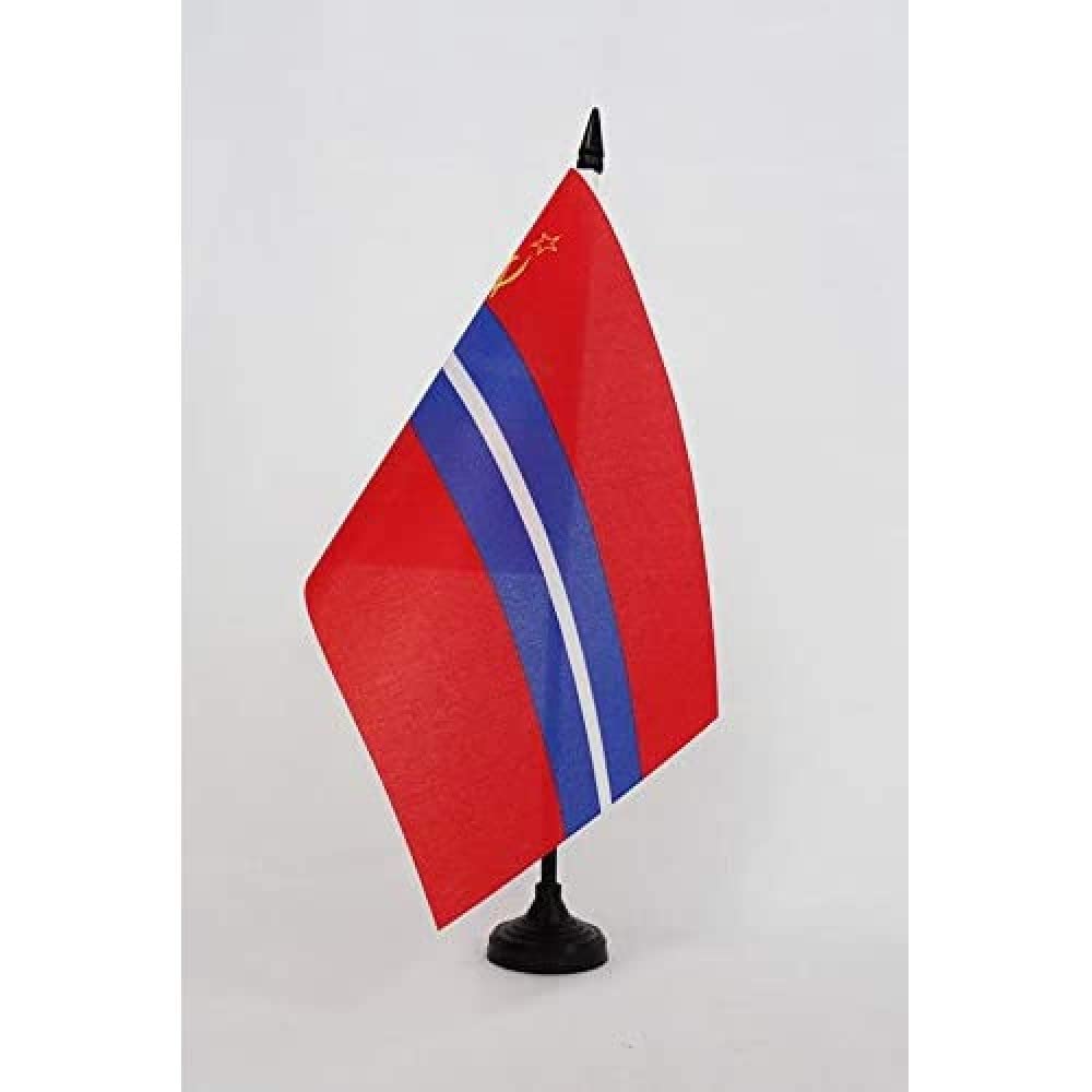 AZ FLAG Kirghiz Soviet Socialist Republic Table Flag 5'' x 8'' - Kyrgyzstan SSR Office Decoration 100% Polyester 21 x 14 cm - Mini Desk Flag with Pole and Black Plastic Base