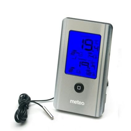 Meteo Wetterstation SP58 mit Uhr, Datum und Thermometer, Desktop oder Wandmontage, Farbe Blau/Silber