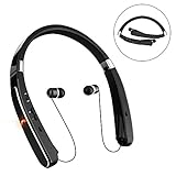Retractable Bluetooth Headset, Wireless Headphones [30 Hours Playtime] with Neckband& Foldable Design for iPhone X/8/7 Plus Samsung Galaxy S8 Note 8 Other Bluetooth Enabled Devices (Black)