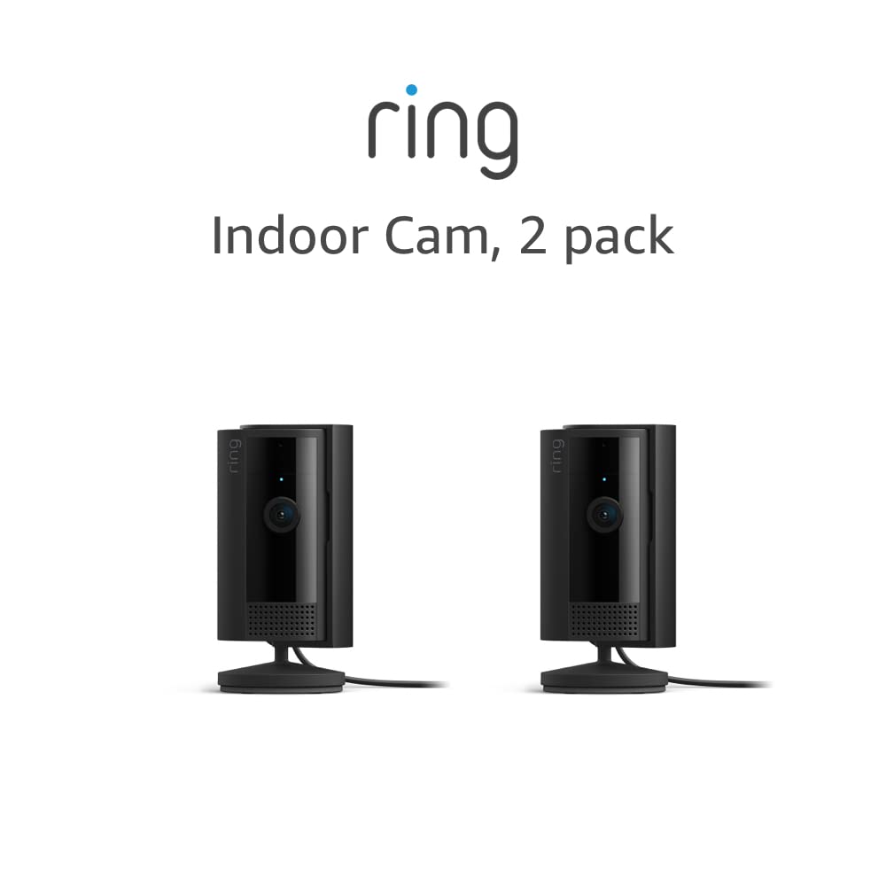 Ring Indoor Cam, Security camera with 1080p HD video, Color Night Vision, Two-Way Talk & motion alerts, 2-pack, Black