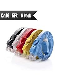 CAT6 cable de Ethernet 5 ft (5 Pack) (a un precio CAT5e pero banda superior) Flat Internet   Cable de red CAT 6 Ethernet Patch Cable corto   Cat6 cable de computadora con Snagless Conectores RJ45