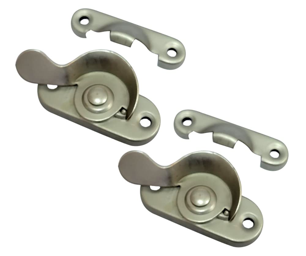 QCAA Steel Window Sash Lock, CTC 2", Satin Nickel, 2 Pack, Made in Taiwan