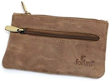 Unisex Distressed Oiled Leather Small Coin Purse, Pouch/with Key Ring