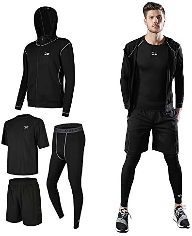 メンズ コンプレッションウェア セット トレーニングウェア 5点セット 通気防臭 スポーツウェア ランニングウェア パーカー 長袖シャツ 半袖シャツ ハーフパンツ タイツ 吸汗速乾