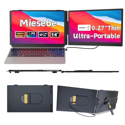 Miesebe Laptop Screen Extender 14", Ultra Thin 0.27'' FHD 1080P Portable Monitor for Laptop 13-17.3", Plug n Play Extra Monitor Extender, Eye Care Second Screen for MacBook/Windows/Android/Switch/PS5
